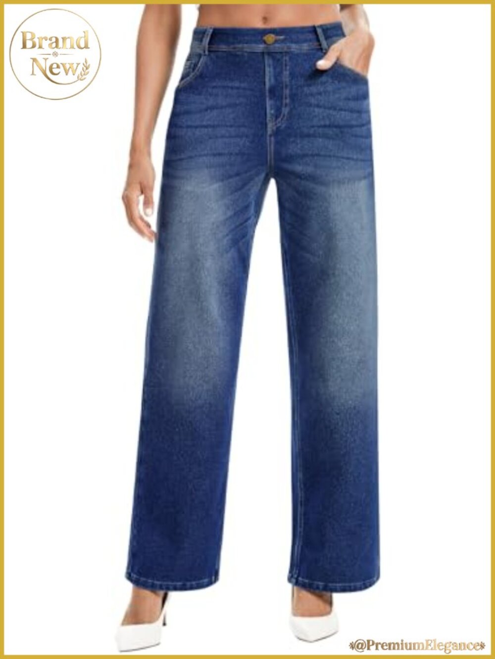 Stretchy Wide Leg Pull On Jeans High Waisted Baggy Denim Pants